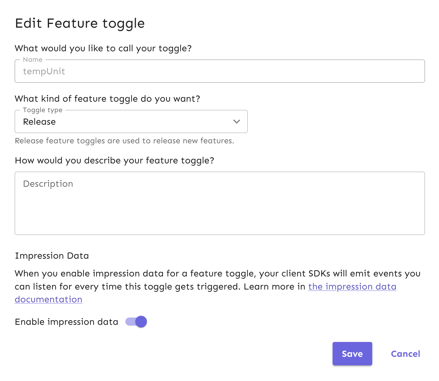 Enabling impression data for a feature flag.